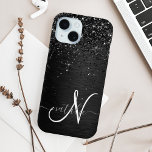 Custom Black Glitter Sparkle Monogram iPhone 15 Case<br><div class="desc">Easily personalize this trendy elegant phone case design featuring pretty black sparkling glitter on a black brushed metallic background.</div>