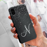 Custom Black Glitter Sparkle Monogram iPhone 15 Pro Max Case<br><div class="desc">Easily personalize this trendy elegant phone case design featuring pretty black sparkling glitter on a black brushed metallic background.</div>