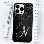 Custom Black Glitter Sparkle Monogram Case-Mate iPhone 14 Pro Max Case<br><div class="desc">Easily personalize this trendy elegant phone case design featuring pretty black sparkling glitter on a black brushed metallic background.</div>