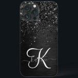 Custom Black Glitter Sparkle Monogram iPhone 13 Pro Max Case<br><div class="desc">Easily personalize this trendy elegant phone case design featuring pretty black sparkling glitter on a black brushed metallic background.</div>