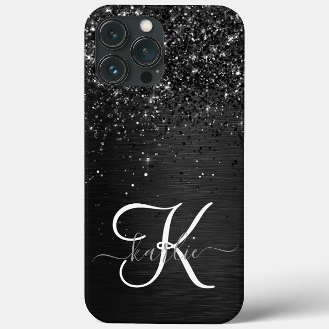 Custom Black Glitter Sparkle Monogram Case-Mate iPhone Case (Back)