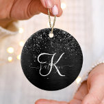 Custom Black Glitter Sparkle Monogram Ceramic Ornament<br><div class="desc">Easily personalize this trendy elegant ornament design featuring pretty black sparkling glitter on a black brushed metallic background.</div>