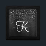 Custom Black Glitter Sparkle Monogram Gift Box<br><div class="desc">Easily personalize this trendy elegant gift box design featuring pretty black sparkling glitter on a black brushed metallic background.</div>