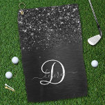 Custom Black Glitter Sparkle Monogram Golf Towel<br><div class="desc">Easily personalize this trendy elegant golf towel design featuring pretty black sparkling glitter on a black brushed metallic background.</div>