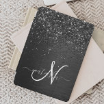 Custom Black Glitter Sparkle Monogram iPad Air Cover<br><div class="desc">Easily personalize this trendy elegant iPad cover design featuring pretty black sparkling glitter on a black brushed metallic background.</div>