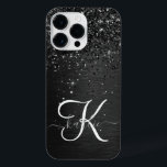 Custom Black Glitter Sparkle Monogram iPhone 14 Pro Max Case<br><div class="desc">Easily personalize this trendy elegant phone case design featuring pretty black sparkling glitter on a black brushed metallic background.</div>