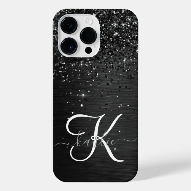 Custom Black Glitter Sparkle Monogram iPhone Case (Back)