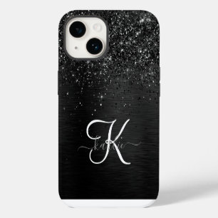 Custom Black Glitter Sparkle Monogram iPhone 14 Case