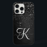 Custom Black Glitter Sparkle Monogram iPhone 15 Pro Max Case<br><div class="desc">Easily personalize this trendy elegant phone case design featuring pretty black sparkling glitter on a black brushed metallic background.</div>