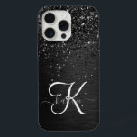 Custom Black Glitter Sparkle Monogram iPhone 15 Pro Max Case<br><div class="desc">Easily personalize this trendy elegant phone case design featuring pretty black sparkling glitter on a black brushed metallic background.</div>