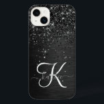Custom Black Glitter Sparkle Monogram iPhone 14 Plus Case<br><div class="desc">Easily personalize this trendy elegant phone case design featuring pretty black sparkling glitter on a black brushed metallic background.</div>