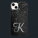 Custom Black Glitter Sparkle Monogram iPhone 14 Plus Case<br><div class="desc">Easily personalize this trendy elegant phone case design featuring pretty black sparkling glitter on a black brushed metallic background.</div>