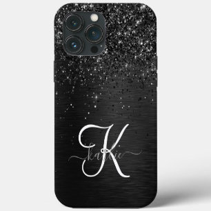 Custom Black Glitter Sparkle Monogram iPhone 13 Pro Max Case