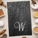 Custom Black Glitter Sparkle Monogram Kitchen Towel<br><div class="desc">Easily personalize this trendy elegant kitchen towel design featuring pretty black sparkling glitter on a black brushed metallic background.</div>