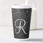 Custom Black Glitter Sparkle Monogram Latte Mug<br><div class="desc">Easily personalize this trendy elegant latte mug design featuring pretty black sparkling glitter on a black brushed metallic background.</div>