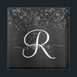 Custom Black Glitter Sparkle Monogram Magnet<br><div class="desc">Easily personalize this trendy elegant magnet design featuring pretty black sparkling glitter on a black brushed metallic background.</div>