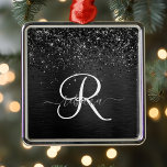 Custom Black Glitter Sparkle Monogram Metal Ornament<br><div class="desc">Easily personalize this trendy elegant ornament design featuring pretty black sparkling glitter on a black brushed metallic background.</div>
