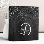 Custom Black Glitter Sparkle Monogram Mini Binder<br><div class="desc">Easily personalize this trendy elegant binder design featuring pretty black sparkling glitter on a black brushed metallic background.</div>