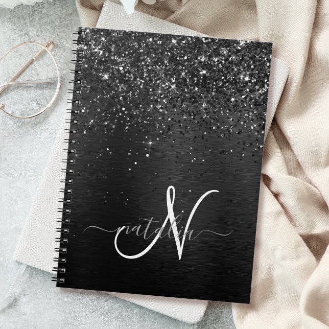 Custom Black Glitter Sparkle Monogram Notebook (Creator Uploaded)