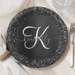 Custom Black Glitter Sparkle Monogram Paper Plate<br><div class="desc">Easily personalize this trendy elegant paper plate design featuring pretty black sparkling glitter on a black brushed metallic background.</div>