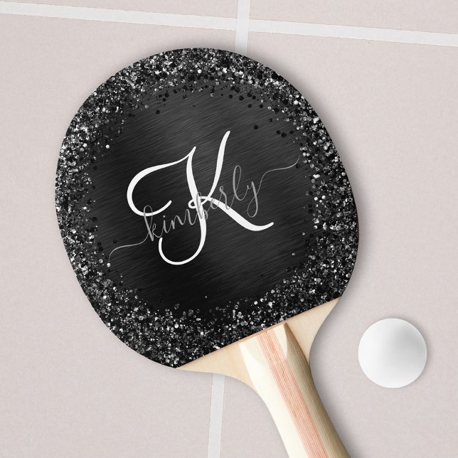 Custom Black Glitter Sparkle Monogram Ping Pong Paddle (Creator Uploaded)