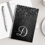 Custom Black Glitter Sparkle Monogram Planner<br><div class="desc">Easily personalize this trendy elegant planner design featuring pretty black sparkling glitter on a black brushed metallic background.</div>