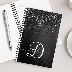 Custom Black Glitter Sparkle Monogram Planner