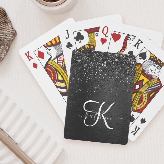 Custom Black Glitter Sparkle Monogram Playing Cards (Creator Uploaded)