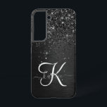 Custom Black Glitter Sparkle Monogram Samsung Galaxy Case<br><div class="desc">Easily personalize this trendy elegant phone case design featuring pretty black sparkling glitter on a black brushed metallic background.</div>