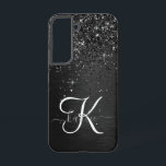 Custom Black Glitter Sparkle Monogram Samsung Galaxy Case<br><div class="desc">Easily personalize this trendy elegant phone case design featuring pretty black sparkling glitter on a black brushed metallic background.</div>