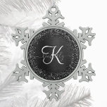 Custom Black Glitter Sparkle Monogram Snowflake Pewter Christmas Ornament<br><div class="desc">Easily personalize this trendy elegant ornament design featuring pretty black sparkling glitter on a black brushed metallic background.</div>