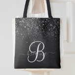 Custom Black Glitter Sparkle Monogram Tote Bag<br><div class="desc">Easily personalize this trendy elegant tote bag design featuring pretty black sparkling glitter on a black brushed metallic background.</div>