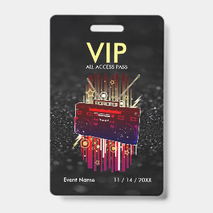 Custom Black Glitter VIP Pass For Events Badge
