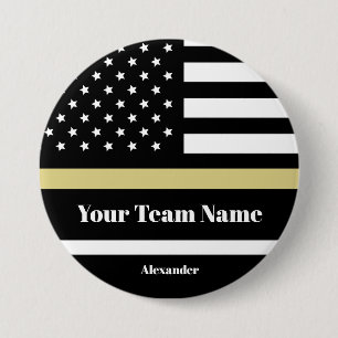  Custom Black & Gold American Flag with Team Name 3 Inch Round Button