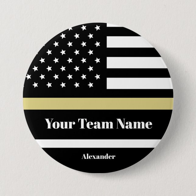  Custom Black & Gold American Flag with Team Name 3 Inch Round Button (Front)
