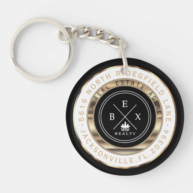 Custom - Black, Gold and White Home - Realtor Keychain (Front)