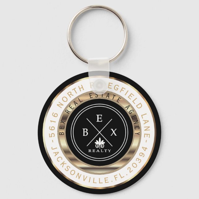 Custom - Black, Gold and White Home - Realtor Keychain (Front)