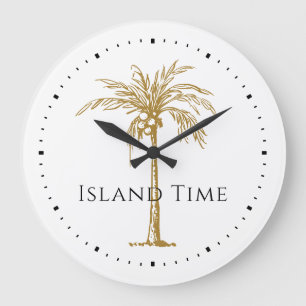 Custom Black Gold Artistic Palm Tree Tropical Large Clock