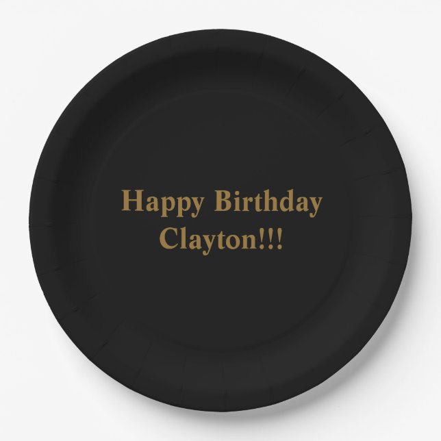 Custom Black/Gold Birthday Party Paper Plate (Front)
