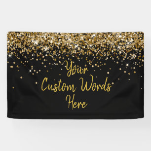 Custom Black Gold Birthday Party Photo Booth Prop Banner