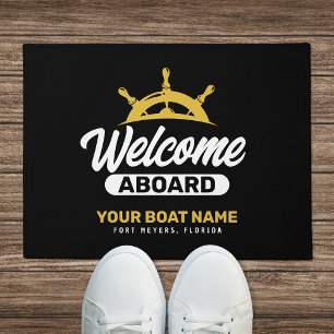 Custom Black Gold Boat Name Welcome Aboard Doormat