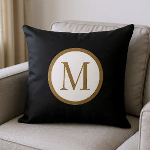 Custom Black & Gold Center Seal Monogram Throw Pillow