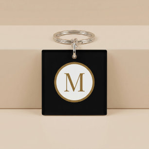 Custom Black & Gold Centre Seal Monogram Keychain