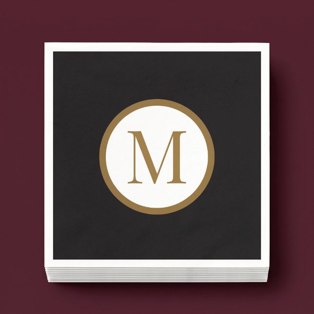 Custom Black & Gold Centre Seal Monogram Napkin (Creator Uploaded)