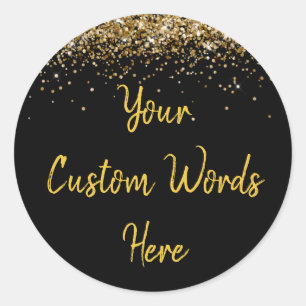 Custom Black Gold Customized Birthday Party Favour Classic Round Sticker