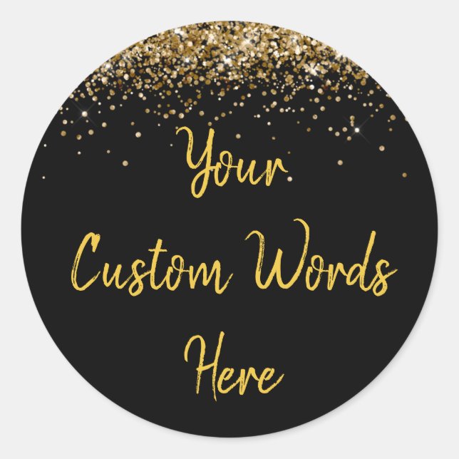 Custom Black Gold Customized Birthday Party Favour Classic Round Sticker (Front)