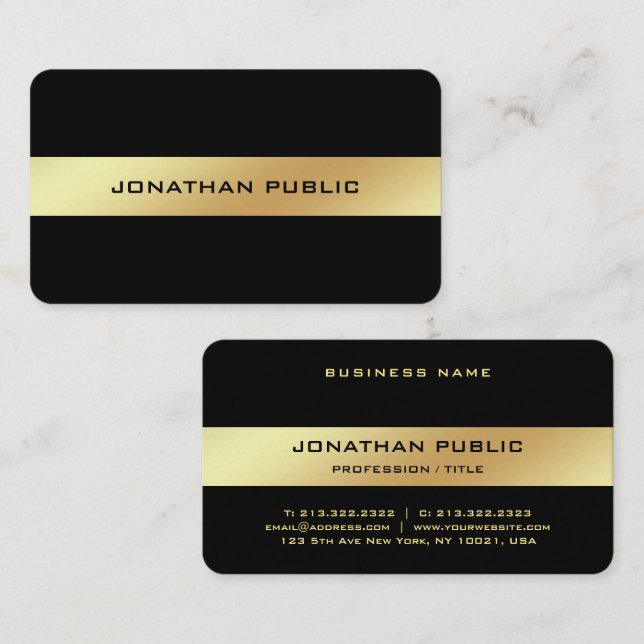 Custom Black Gold Elegant Glamour Template Glossy Business Card (Front/Back)
