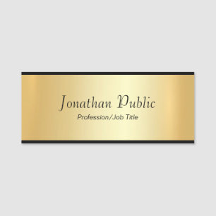 Custom Black & Gold Elegant Handwritten Template Name Tag