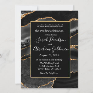 Custom Black Gold Foil Agate Wedding Invitations