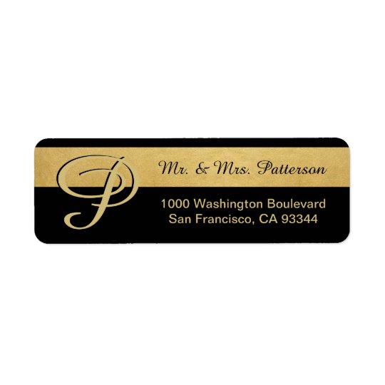 Custom Black Gold Foil Monogram Letter Return Return Address Label